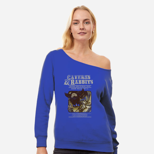 Caverns & Rabbits-womens off shoulder sweatshirt-Creative Outpouring