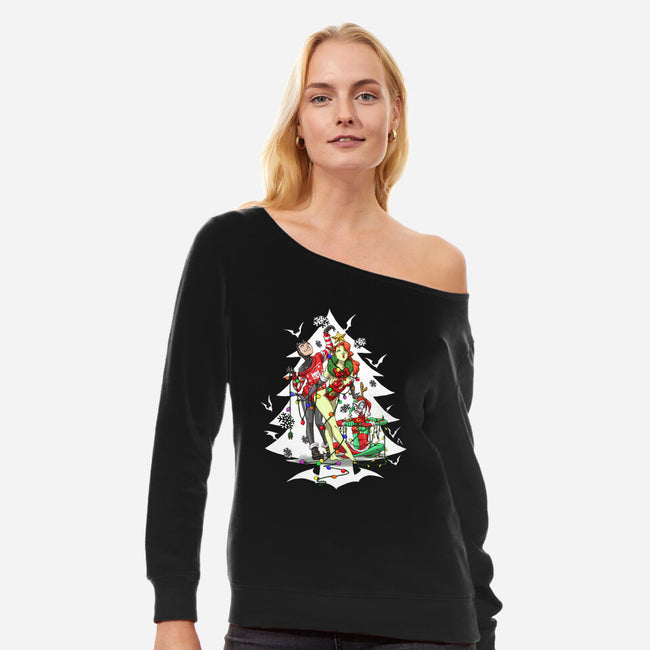 Christmas Belles-womens off shoulder sweatshirt-ArtistAbe
