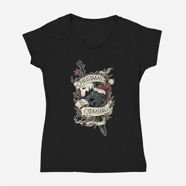 Christmas Is Coming-womens v-neck tee-RobotArmy
