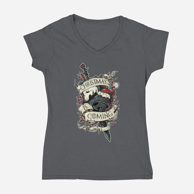 Christmas Is Coming-womens v-neck tee-RobotArmy