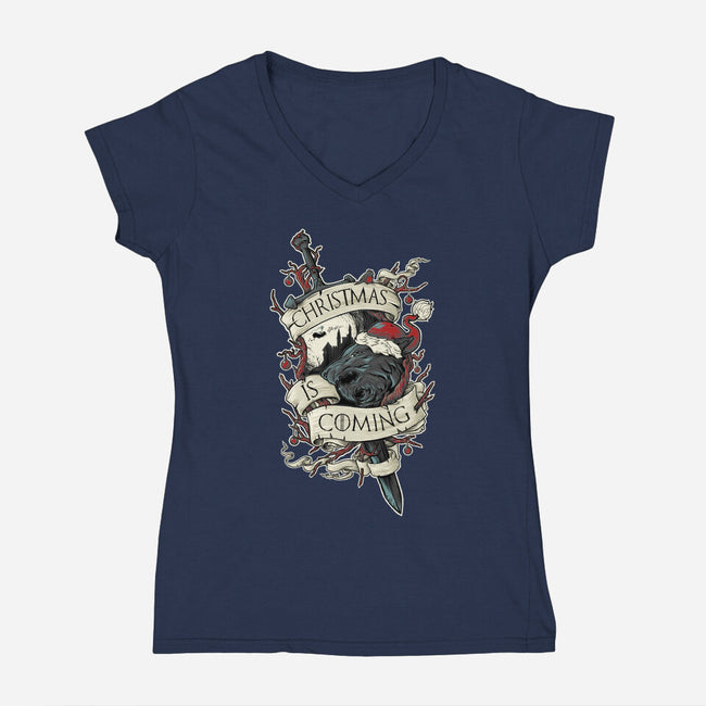 Christmas Is Coming-womens v-neck tee-RobotArmy
