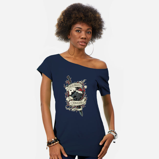 Christmas Is Coming-womens off shoulder tee-RobotArmy