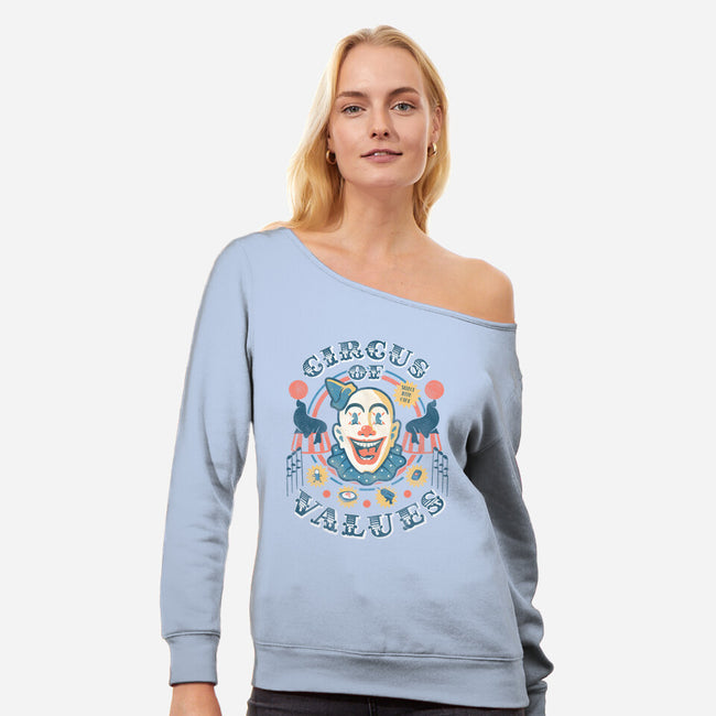 Circus of Values-womens off shoulder sweatshirt-Beware_1984