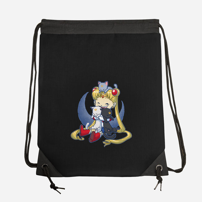 Crazy Moon Cat Lady-none drawstring bag-DoOomcat