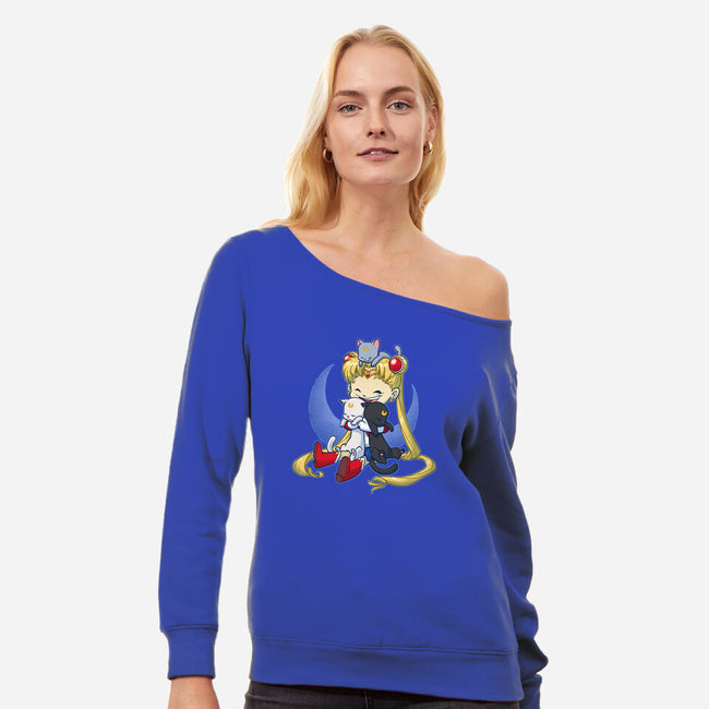 Crazy Moon Cat Lady-womens off shoulder sweatshirt-DoOomcat