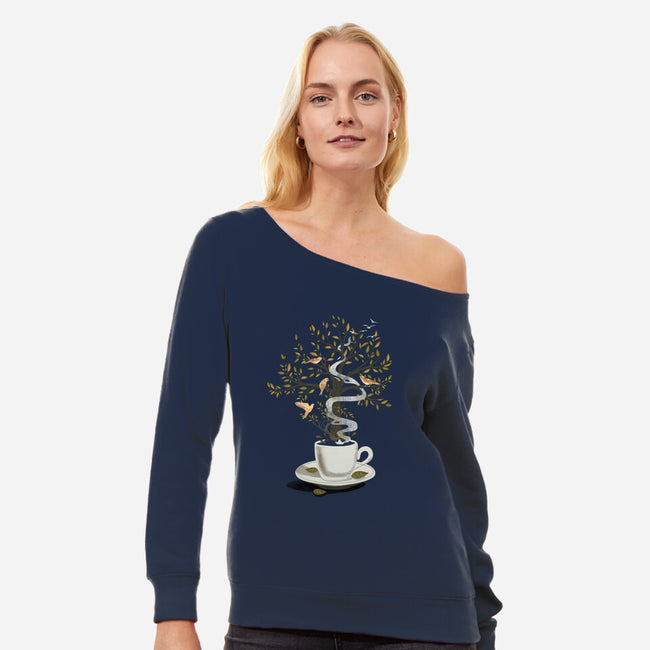 Cup of Dreams-womens off shoulder sweatshirt-dandingeroz