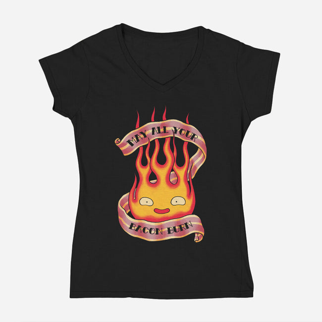 Bacon Burner-womens v-neck tee-spike00