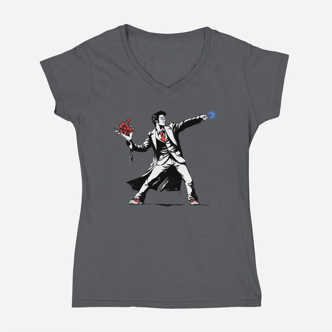 Banksy10-womens v-neck tee-Six Eyed Monster