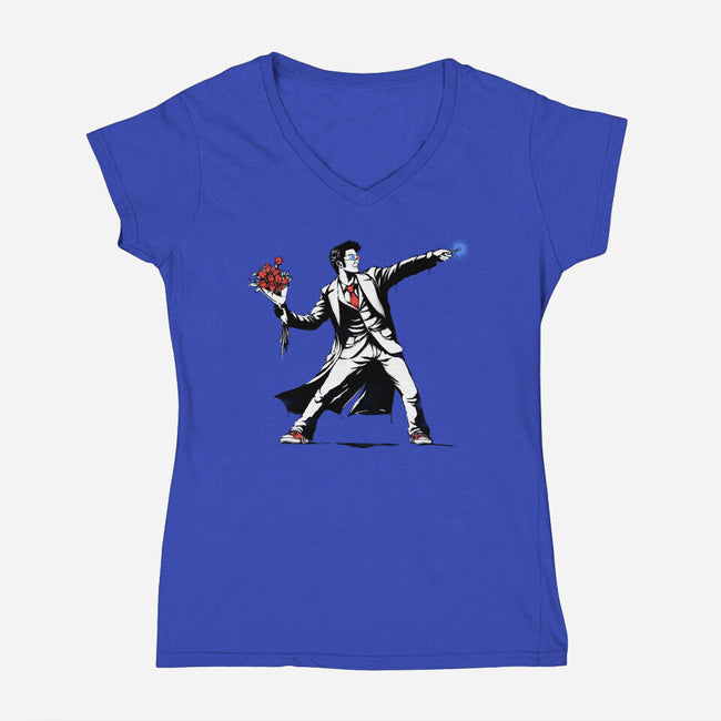 Banksy10-womens v-neck tee-Six Eyed Monster