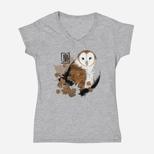 Barn Owl-womens v-neck tee-xMorfina