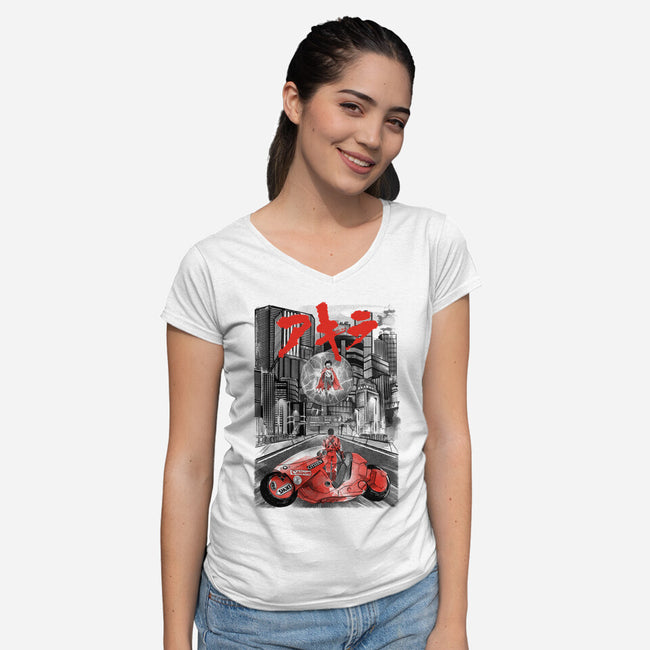 Battle in Neo-Tokyo-womens v-neck tee-DrMonekers