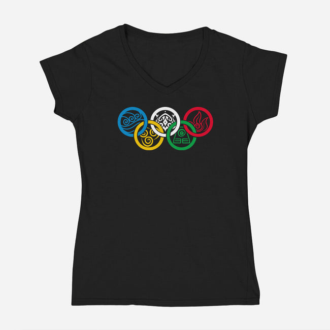 Bending Olympics-womens v-neck tee-KindaCreative