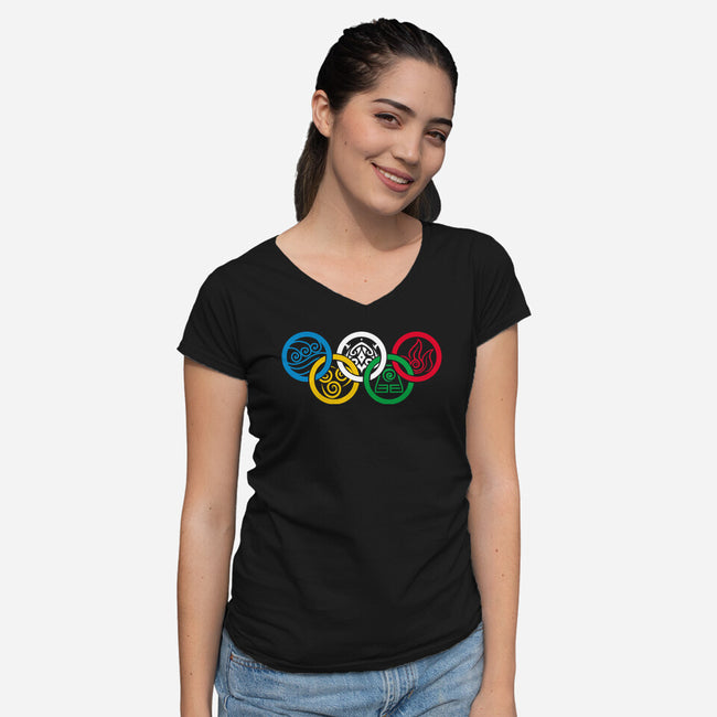 Bending Olympics-womens v-neck tee-KindaCreative