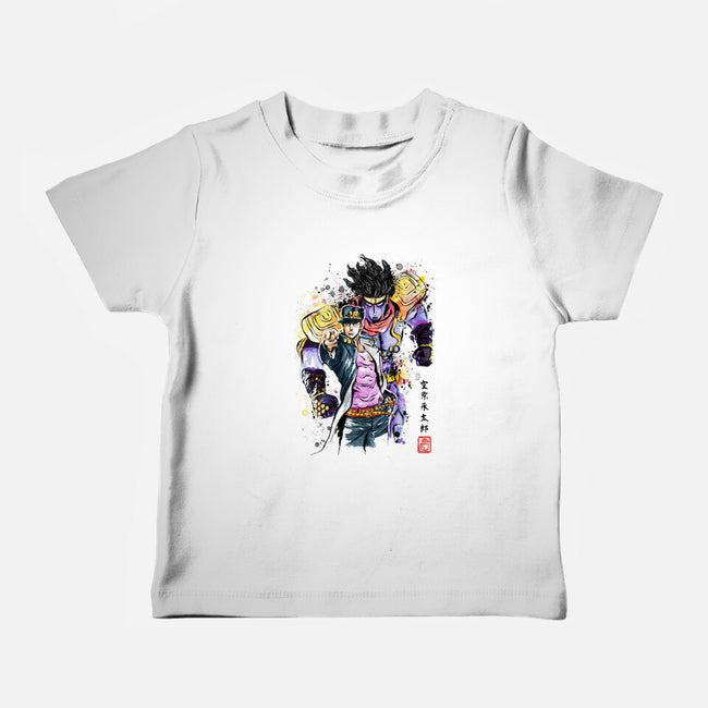 Bizarre Adventure Watercolor-baby basic tee-DrMonekers