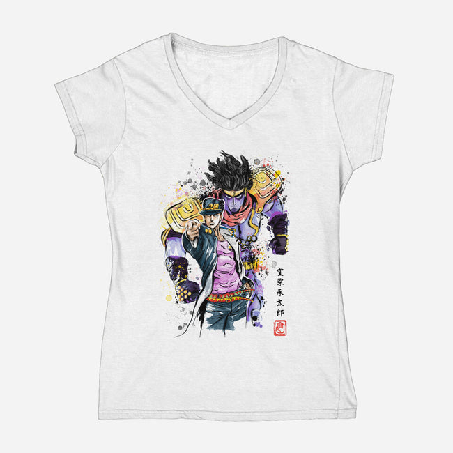 Bizarre Adventure Watercolor-womens v-neck tee-DrMonekers