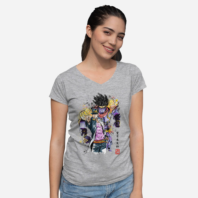 Bizarre Adventure Watercolor-womens v-neck tee-DrMonekers