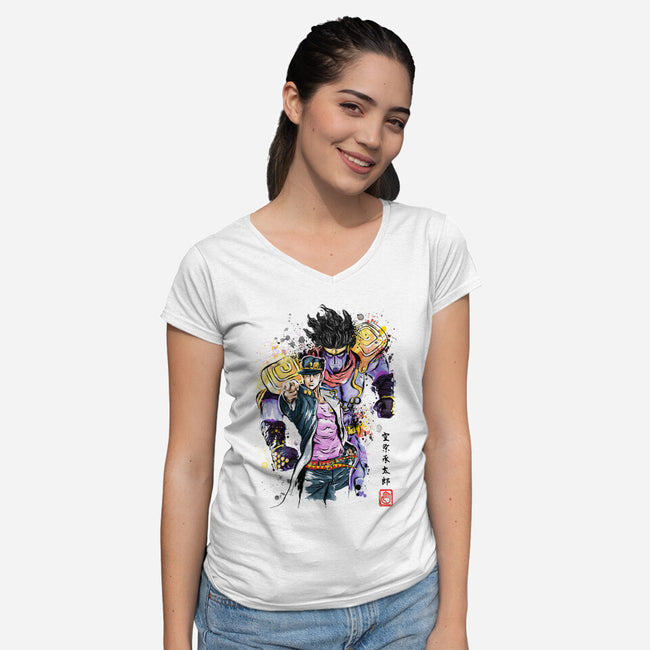 Bizarre Adventure Watercolor-womens v-neck tee-DrMonekers