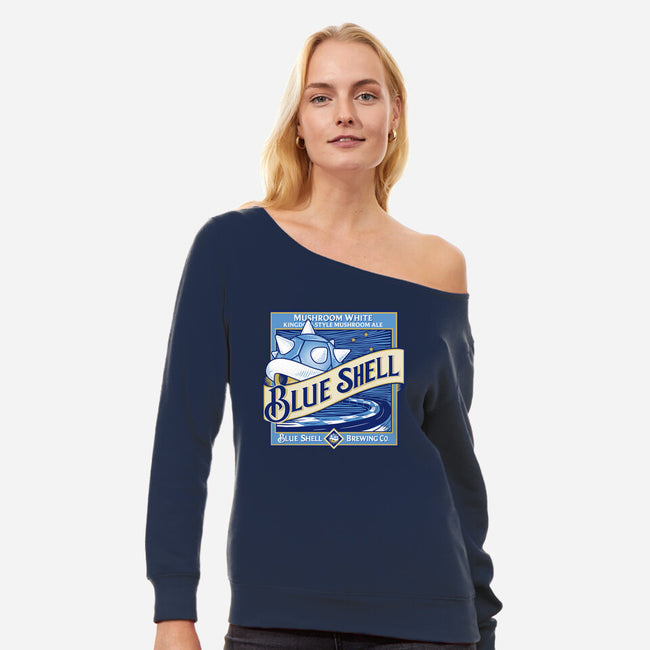 Blue Shell Beer-womens off shoulder sweatshirt-KindaCreative