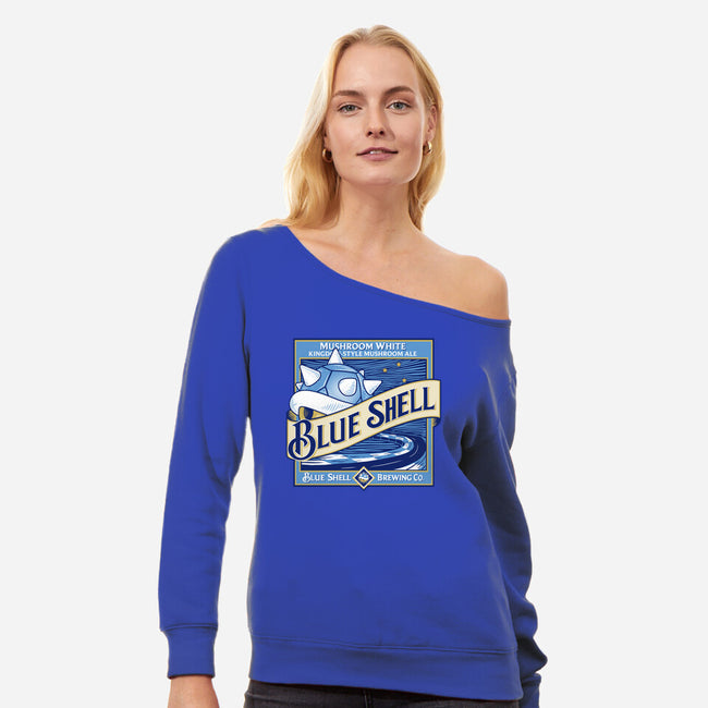 Blue Shell Beer-womens off shoulder sweatshirt-KindaCreative