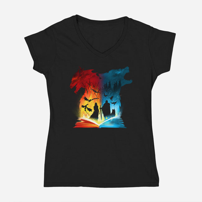 Book of Fire and Ice-womens v-neck tee-dandingeroz