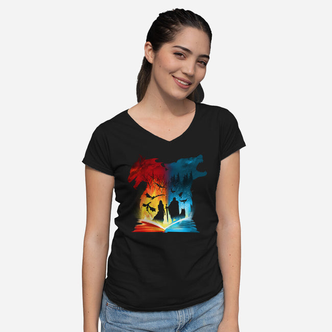 Book of Fire and Ice-womens v-neck tee-dandingeroz