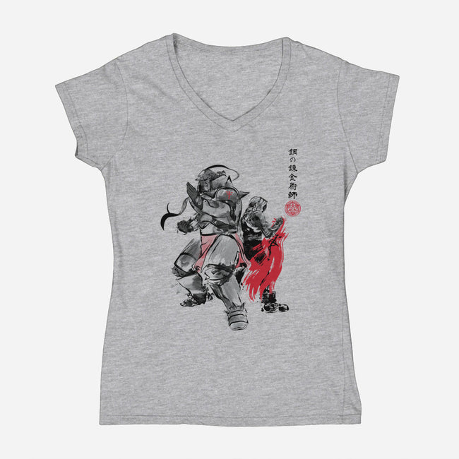 Brotherhood Sumi-e-womens v-neck tee-DrMonekers