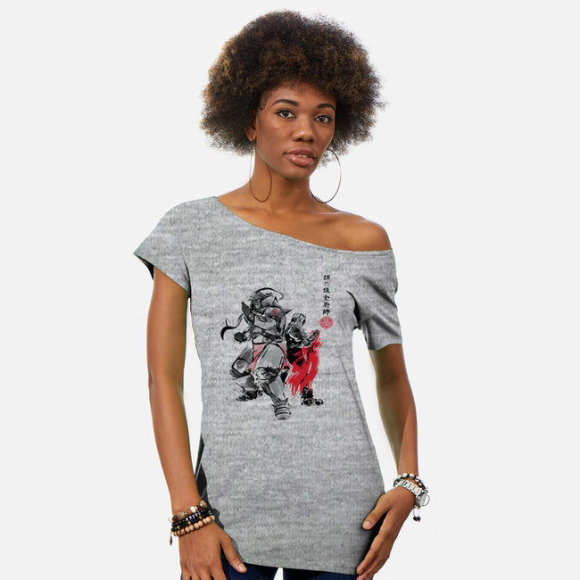 Brotherhood Sumi-e-womens off shoulder tee-DrMonekers