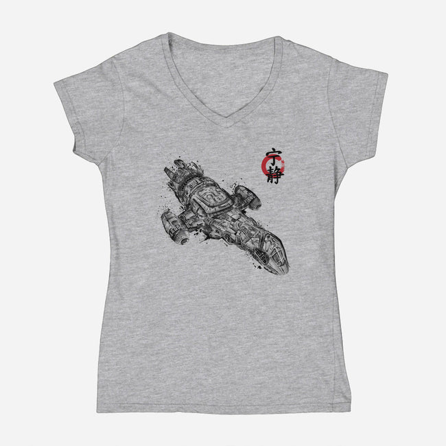 A Leaf on the Sumi-e-womens v-neck tee-DrMonekers