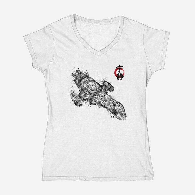 A Leaf on the Sumi-e-womens v-neck tee-DrMonekers