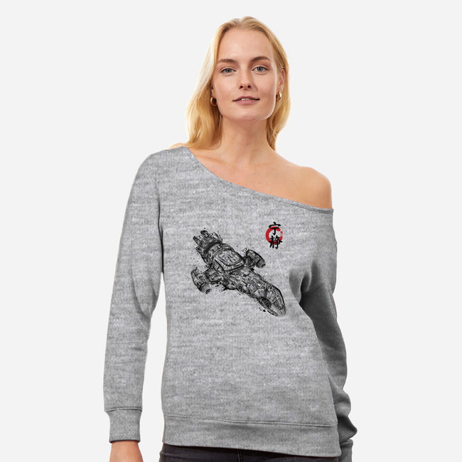 A Leaf on the Sumi-e-womens off shoulder sweatshirt-DrMonekers