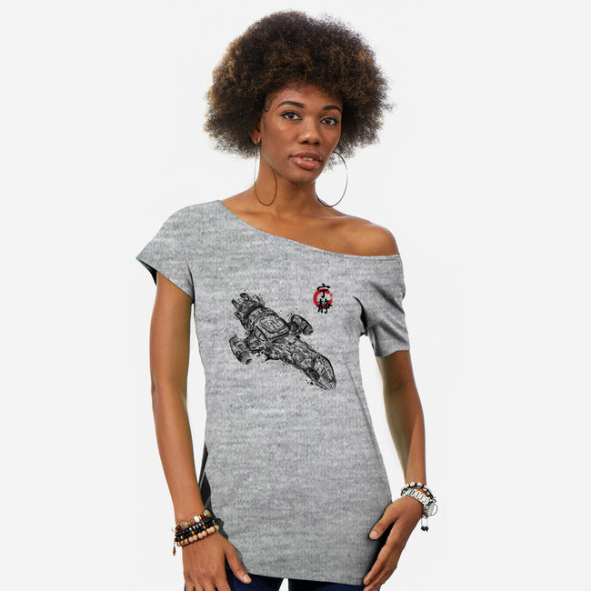 A Leaf on the Sumi-e-womens off shoulder tee-DrMonekers