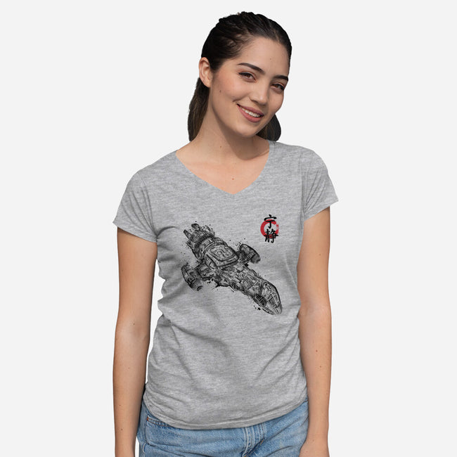 A Leaf on the Sumi-e-womens v-neck tee-DrMonekers