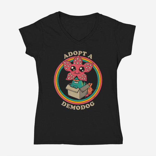 Adopt a Demodog-womens v-neck tee-Graja