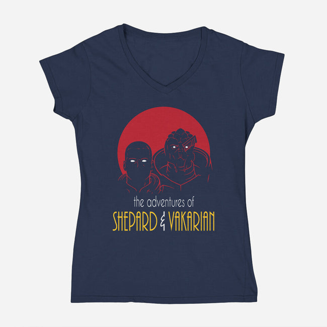 Adventures of BroShep-womens v-neck tee-Cattoc_C