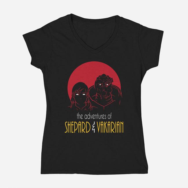 Adventures of FemShep-womens v-neck tee-Cattoc_C