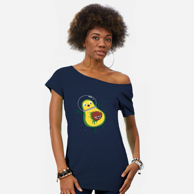 Alien Avocado-womens off shoulder tee-DinoMike