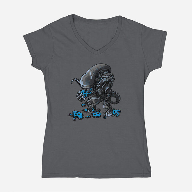 Alien Eats Alien-womens v-neck tee-Letter_Q