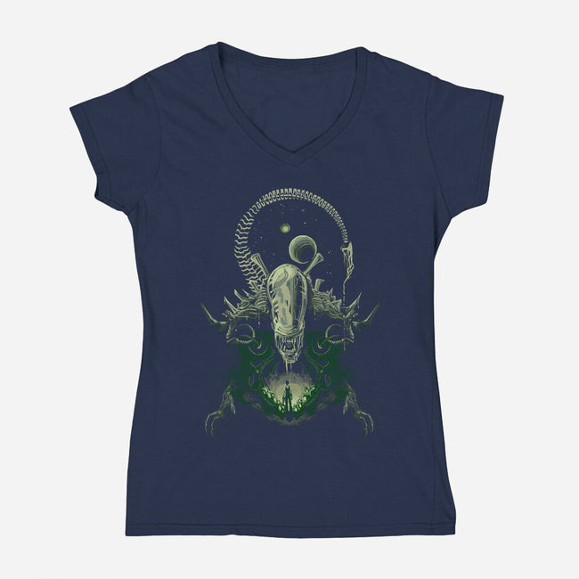 Alien's Nightmare-womens v-neck tee-Harantula