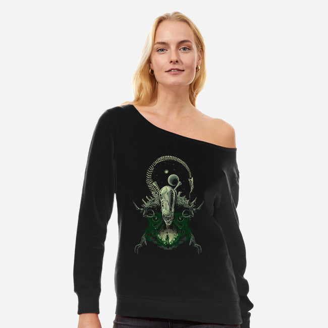 Alien's Nightmare-womens off shoulder sweatshirt-Harantula
