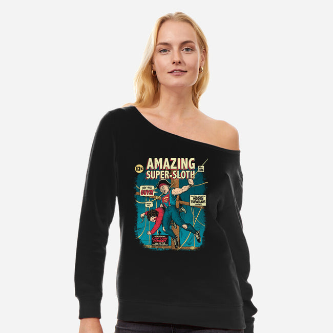 Amazing Super Sloth-womens off shoulder sweatshirt-DonovanAlex