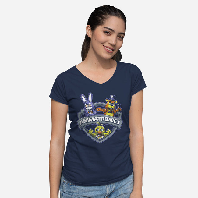 Animatronic Maniacs-womens v-neck tee-adho1982