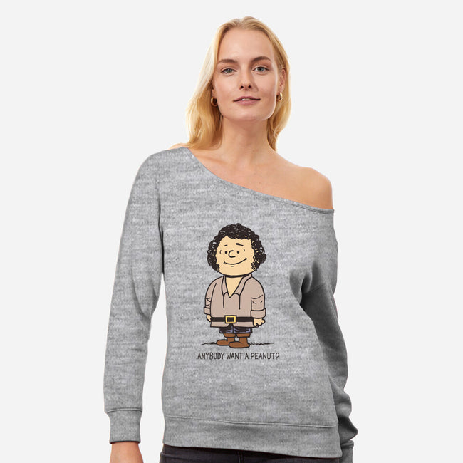 Anybody Want a Peanut?-womens off shoulder sweatshirt-nikoby