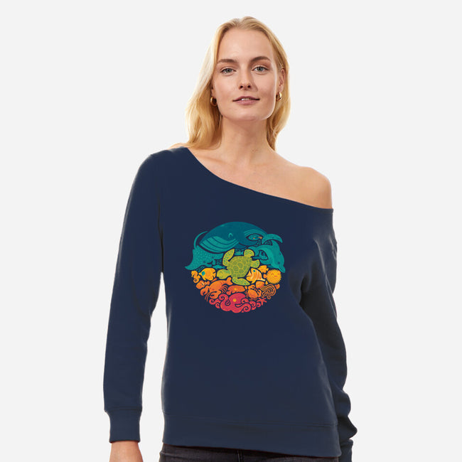 Aquatic Rainbow-womens off shoulder sweatshirt-Waynem