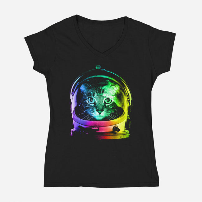 Astronaut Cat-womens v-neck tee-clingcling