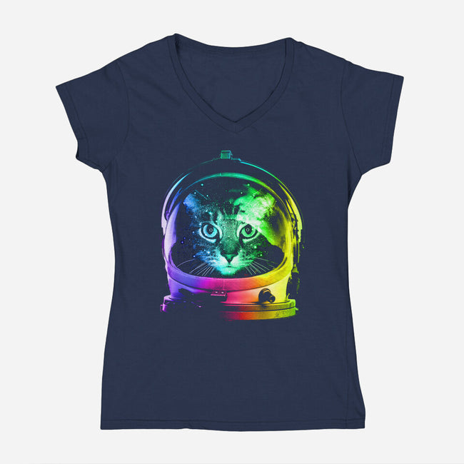 Astronaut Cat-womens v-neck tee-clingcling