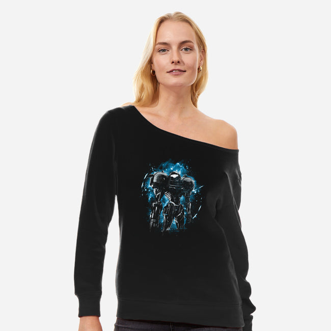Galactic Bounty Hunter-womens off shoulder sweatshirt-kharmazero
