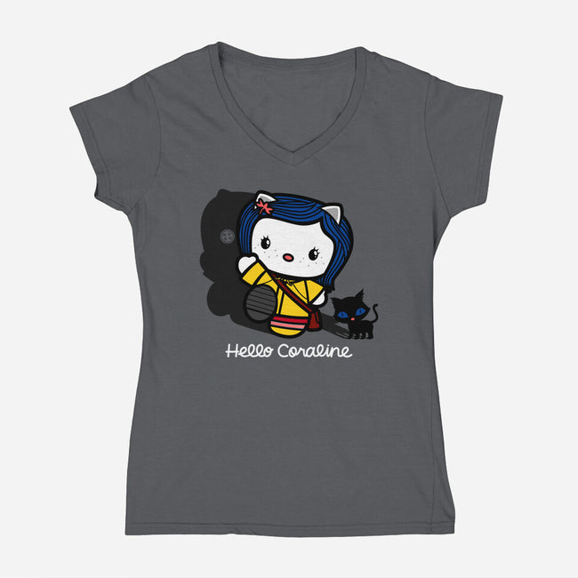 Hello Coraline-womens v-neck tee-Boggs Nicolas