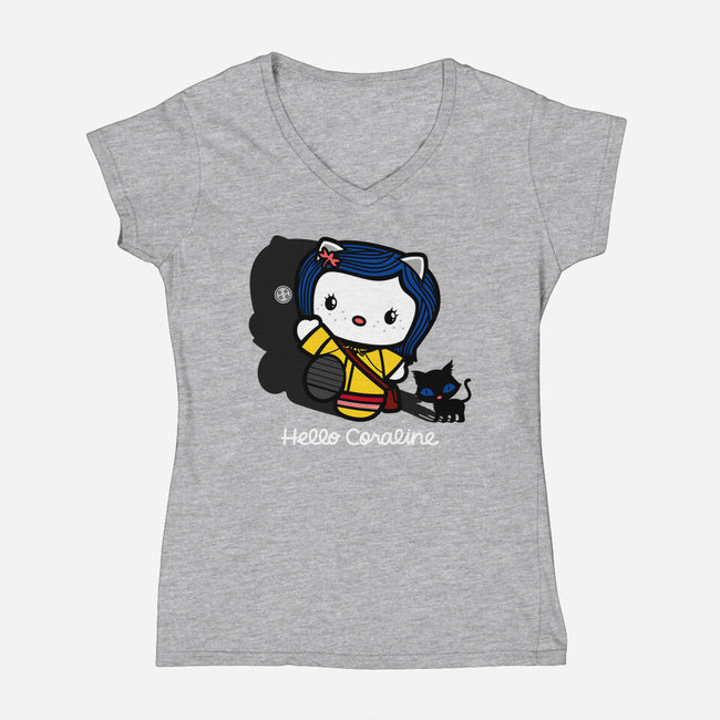 Hello Coraline-womens v-neck tee-Boggs Nicolas