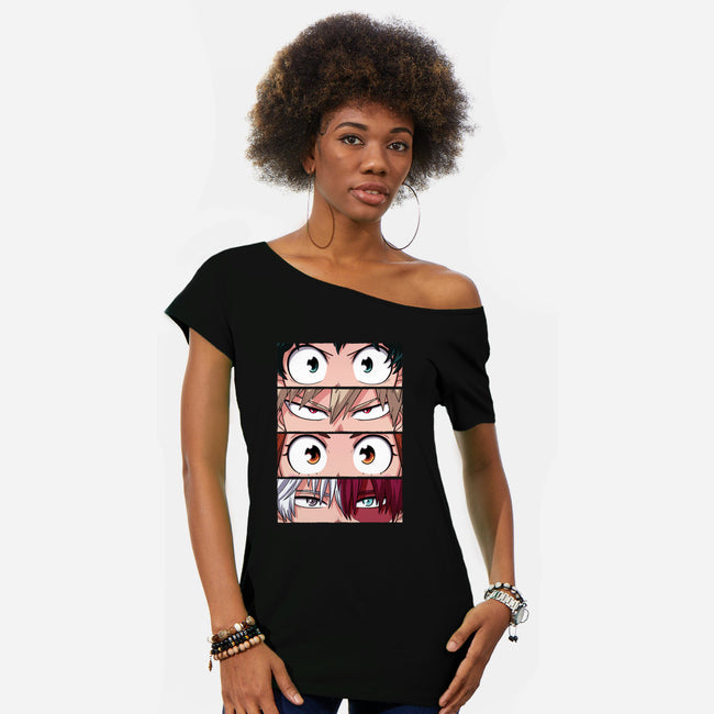 Hero Eyes-womens off shoulder tee-danielmorris1993