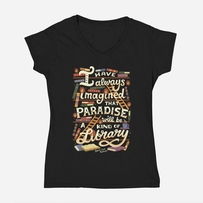 Library is Paradise-womens v-neck tee-risarodil